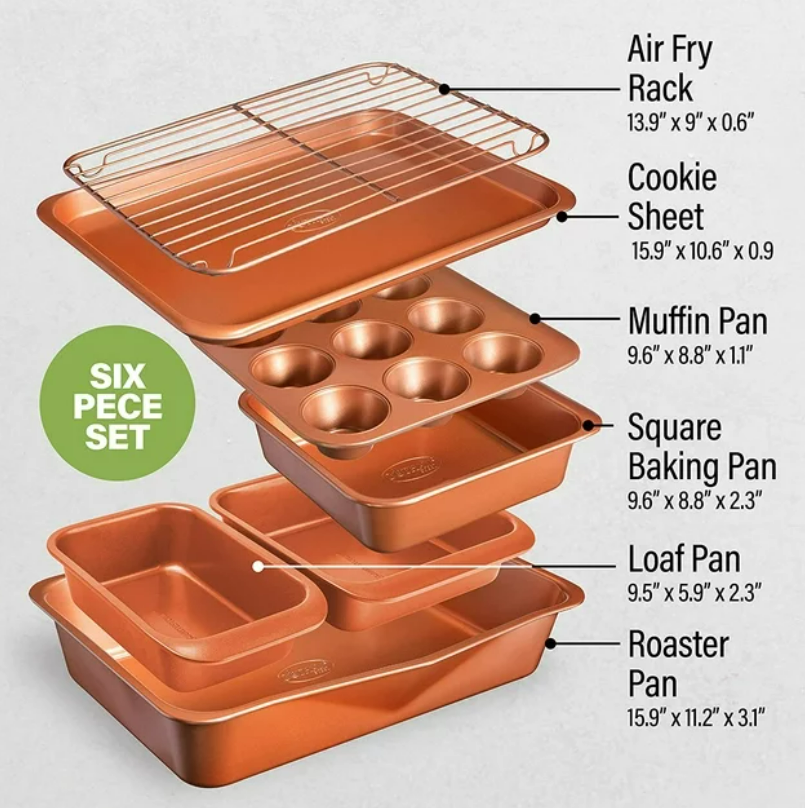 6-Piece Steel Nonstick Bakeware Set Ceramic Stackable Bakeware, PFOA Free