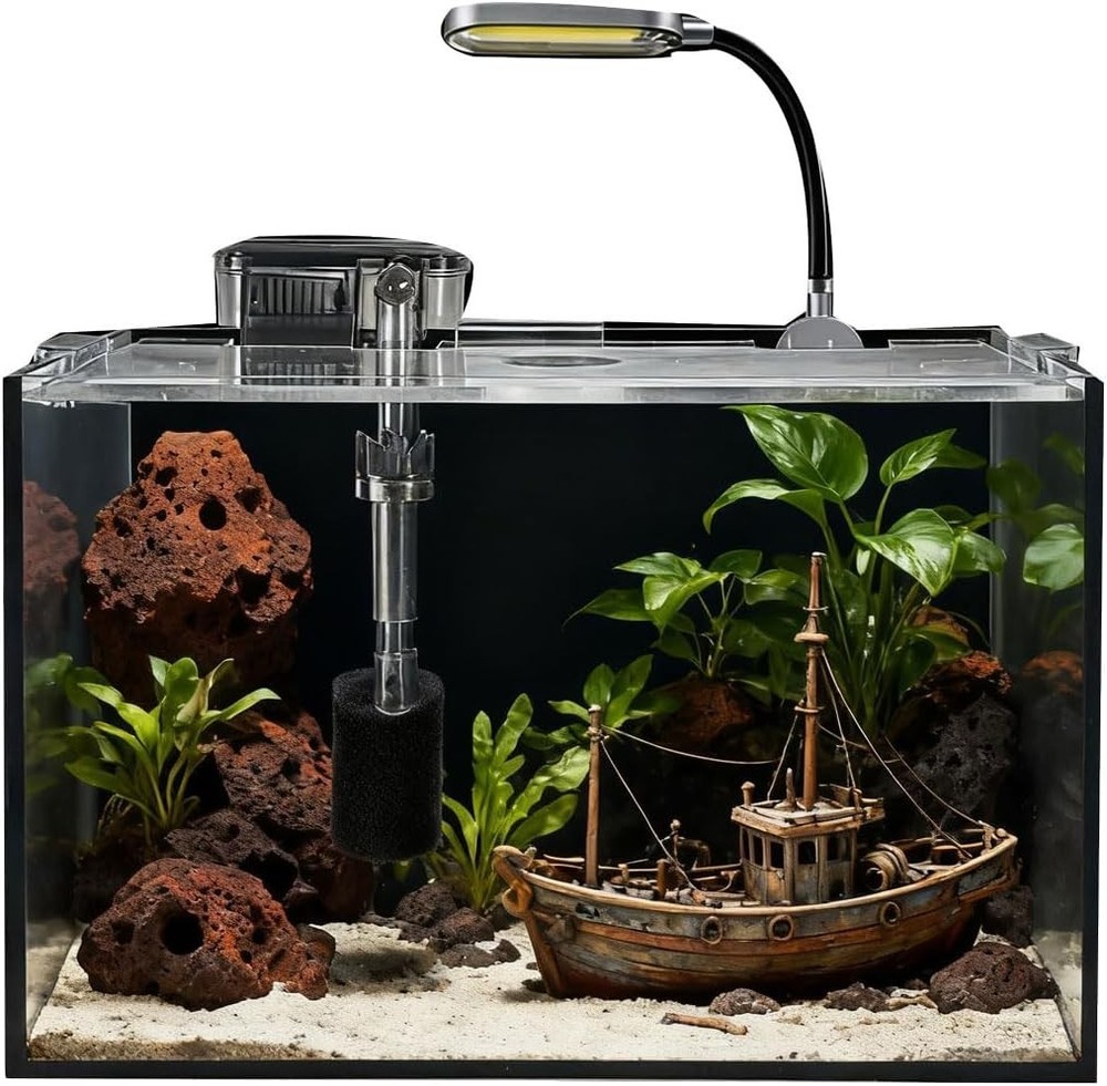 Complete 2.5 Gallon Desktop Aquarium Kit with Filter & LED Light - Modern Decor