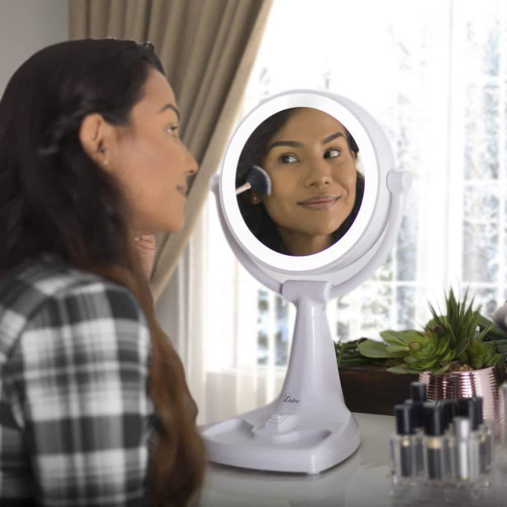 Zadro Makeup Mirror 11"X17.5 Adjustable B-Fold Freestanding Round Lighted White