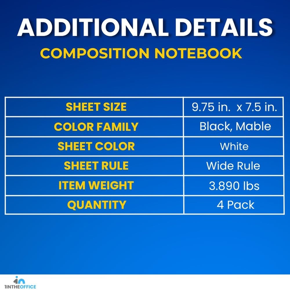 1InTheOffice Composition Notebook Wide Ruled, Marble Composition Notebook, 7....