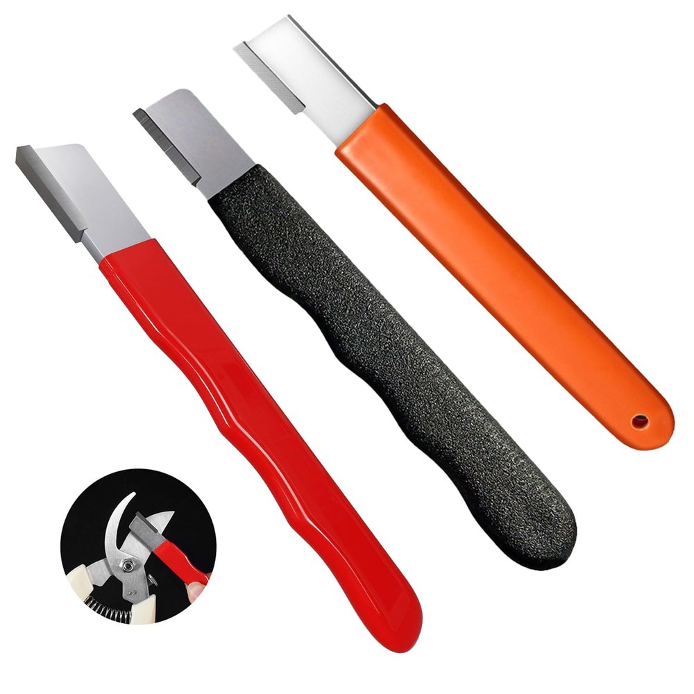3 Pcs Garden Tool Blade Sharpener, Pocket Sharpener Orange+Black+Red
