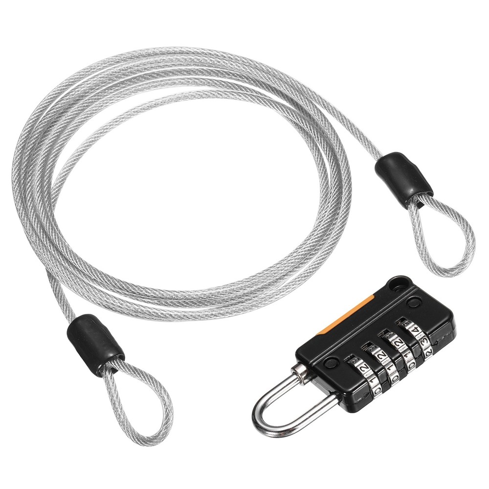 Security Steel Cable Digit Combination Lock, 4.9Ft Coated Silver Wire Lock