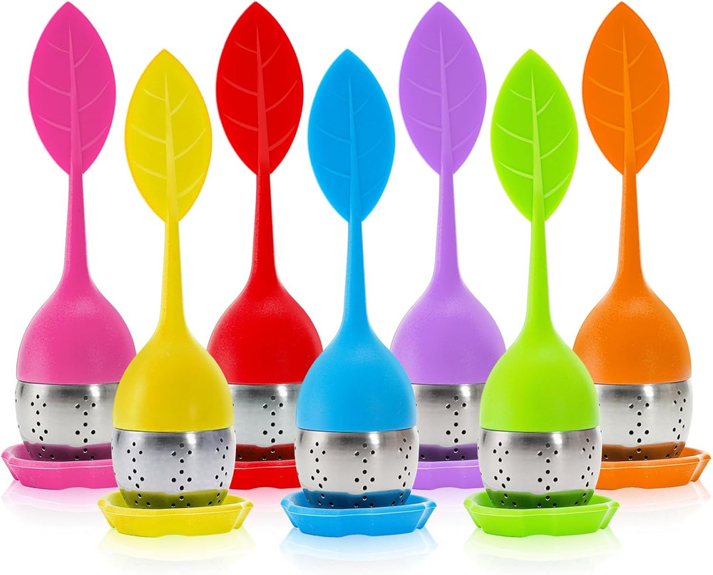 7 Pack Silicone Tea Infuser Loose Leaf Tea Steeper Strainer Filter Ball Tray