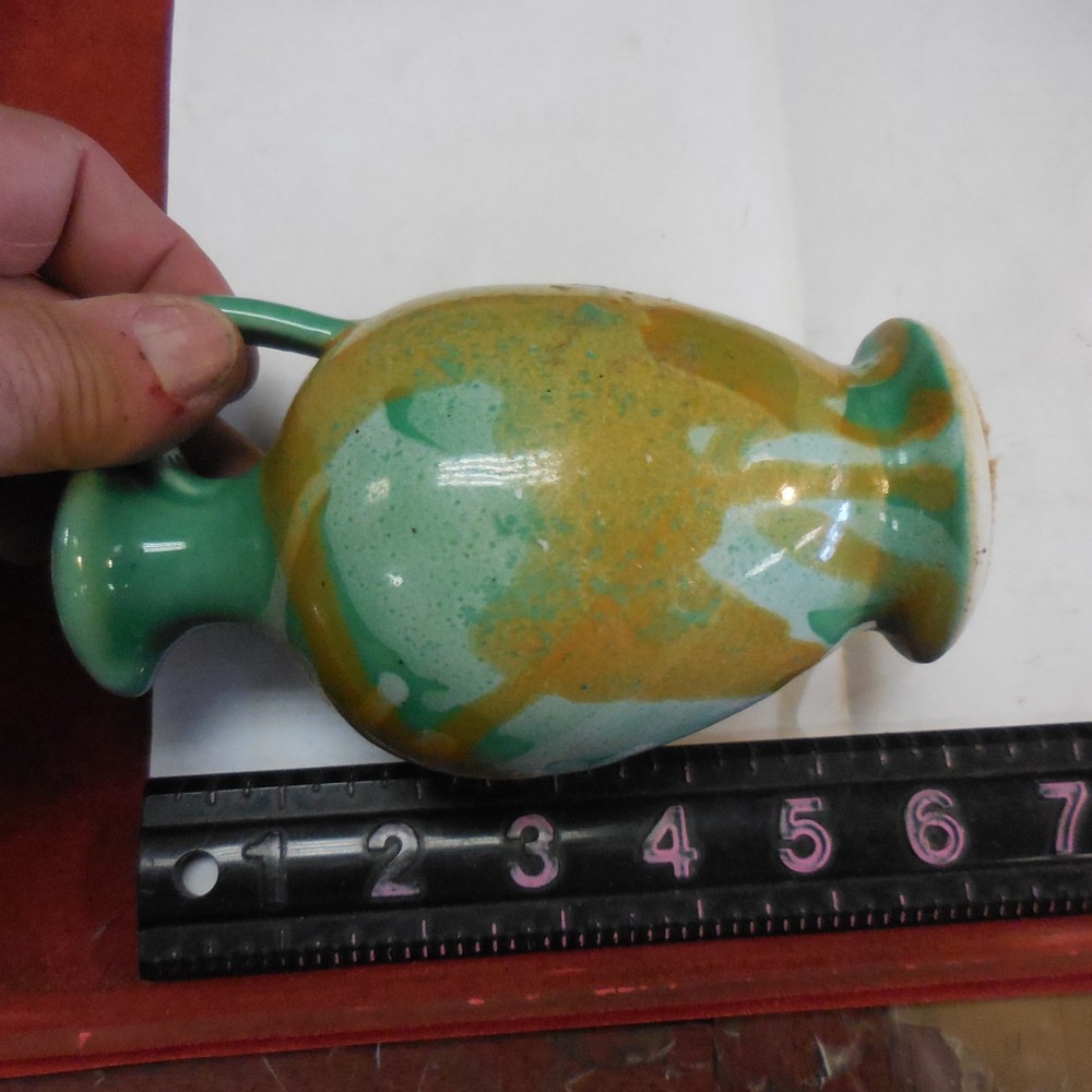 Art Pottery Pitcher Vase 5.5" with Handle Multi-Colored Unmarked