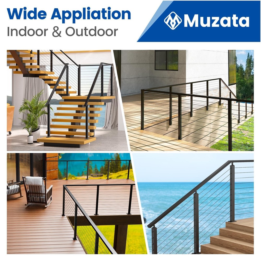 6'6" Aluminum Black Cable Railing Handrail Rectangular Handrail for Cable Rai...