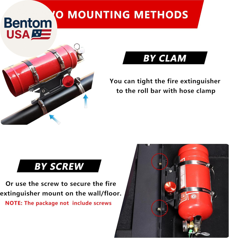 Quick Release Fire Extinguisher Mount - Aluminum Adjustable UTV Roll Bar Fire Ex