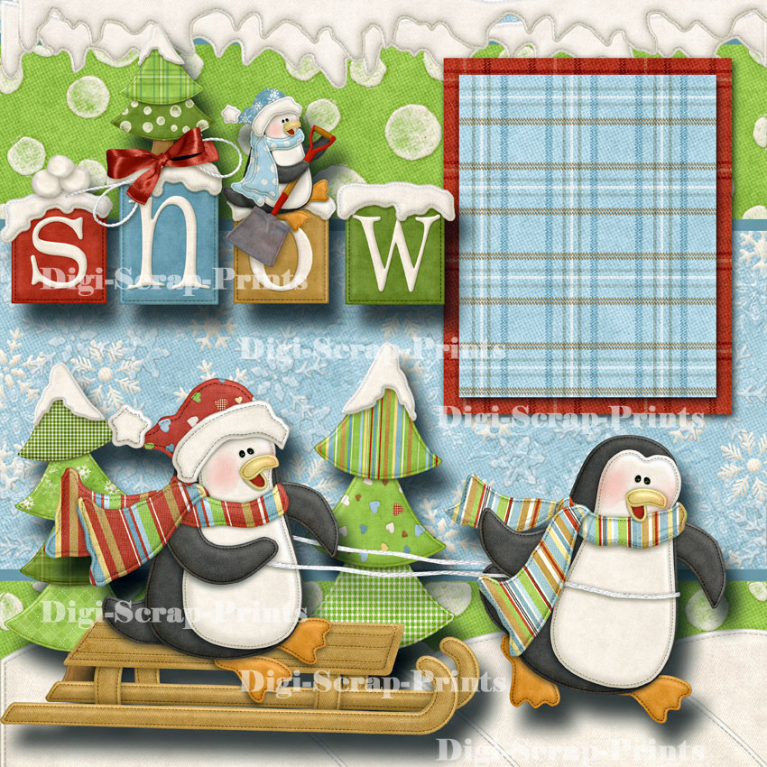 WINTER SNOW ~ 2 premade scrapbook pages paper piecing layout for ablum DIGISCRAP