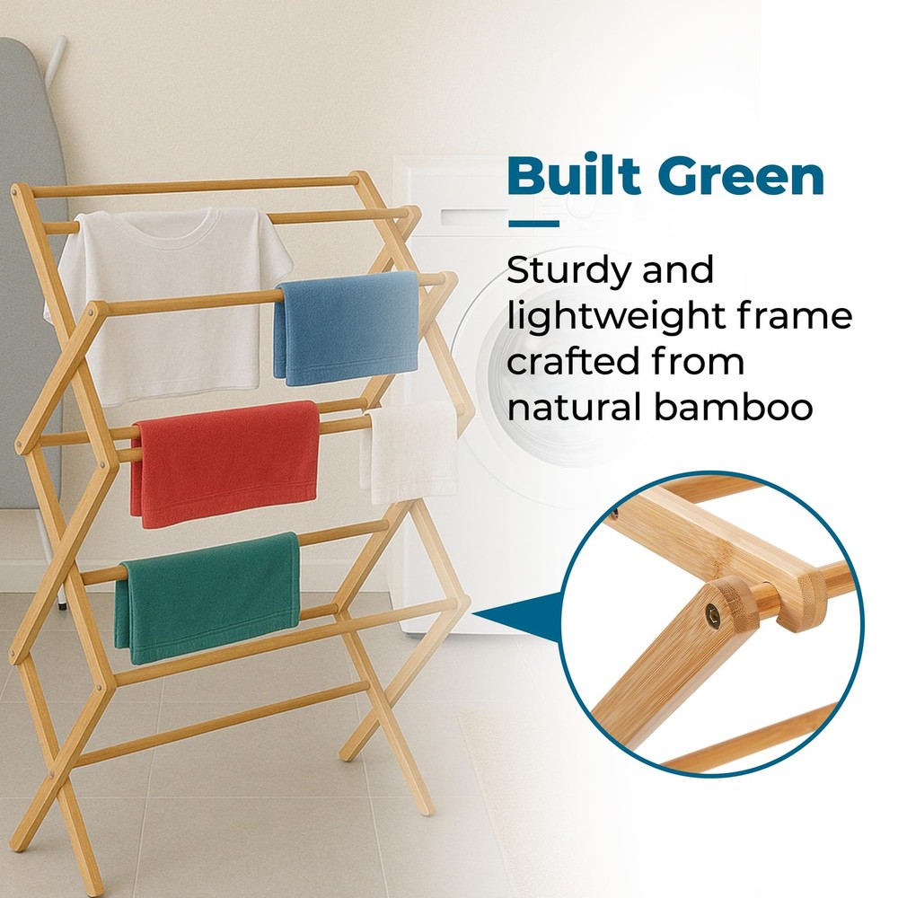 Collapsible Bamboo Drying Rack – Sturdy & Foldable Laundry Drying Rack, Space...