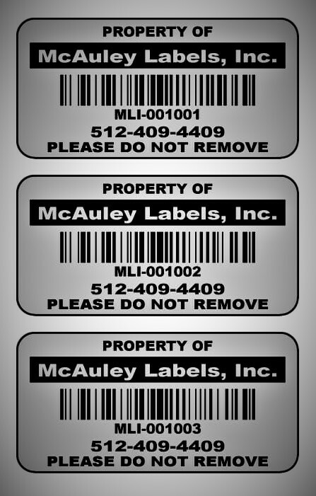 2" x 1" Custom Mat Silver Metalized Polyester Asset Labels / Property Tags