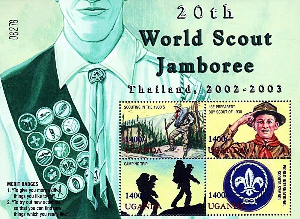 UGANDA 2002 BOY SCOUTS S/S MNH   🅵🆁🅴🅴 🆂🅷🅸🅿🅿🅸🅽🅶
