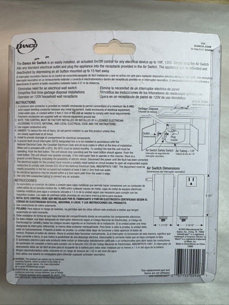 Danco 10685 Sink Top Mount Air Switch for Garbage Disposal Chrome