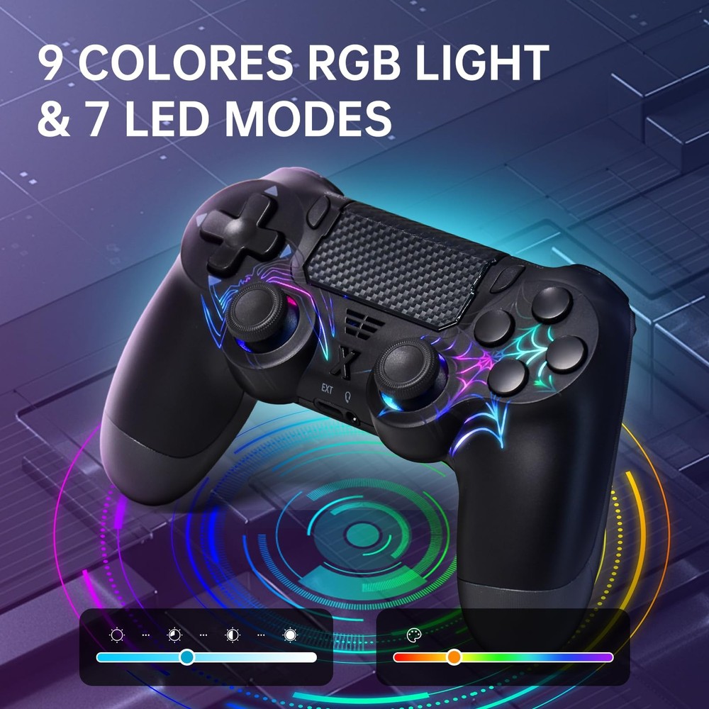 Wireless Controller for PS4/PC, Black Spider Design, Hall Effect Joystick, RG...