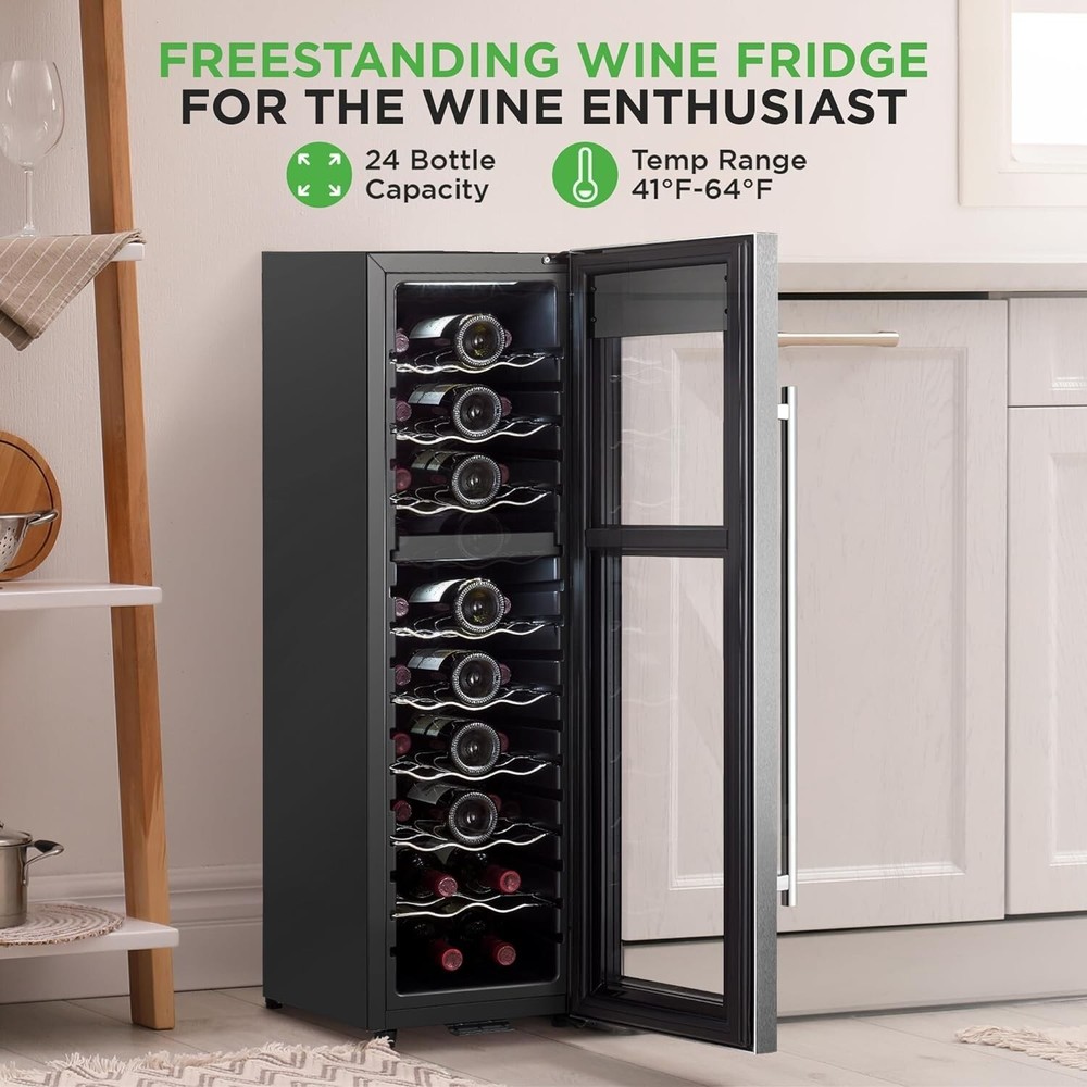 NutriChef Wine Chilling Refrigerator Cellar - Dual-Zone, Digital (24 Bottle)