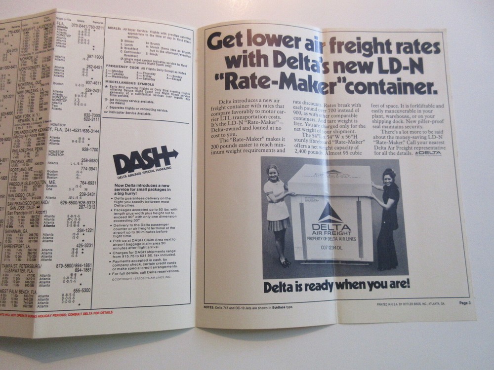 DELTA AIRLINES 1973 BALTIMORE FLIGHT SCHEDULE BROCHURE BOOKLET