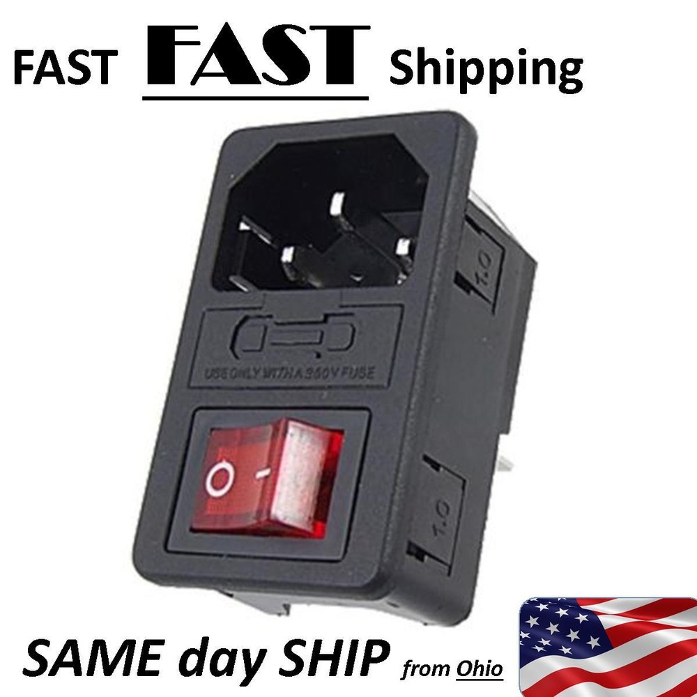 Computer Part IEC Female Power socket with red power switch SW