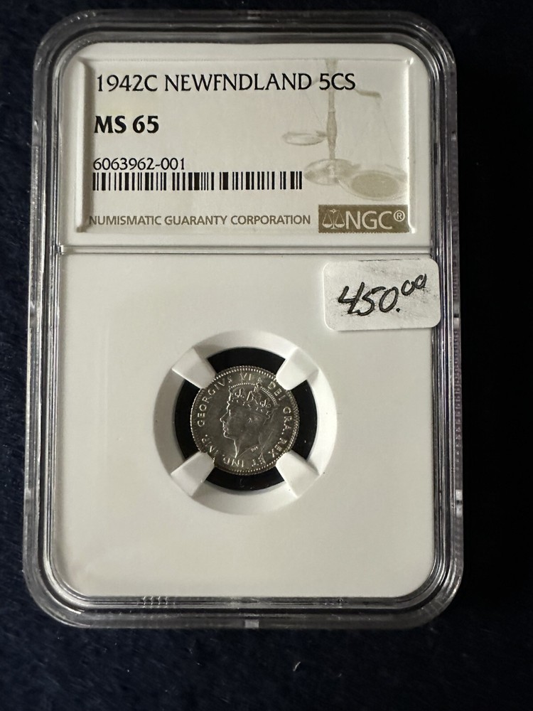1942C Newfoundland 5 Cent MS 65