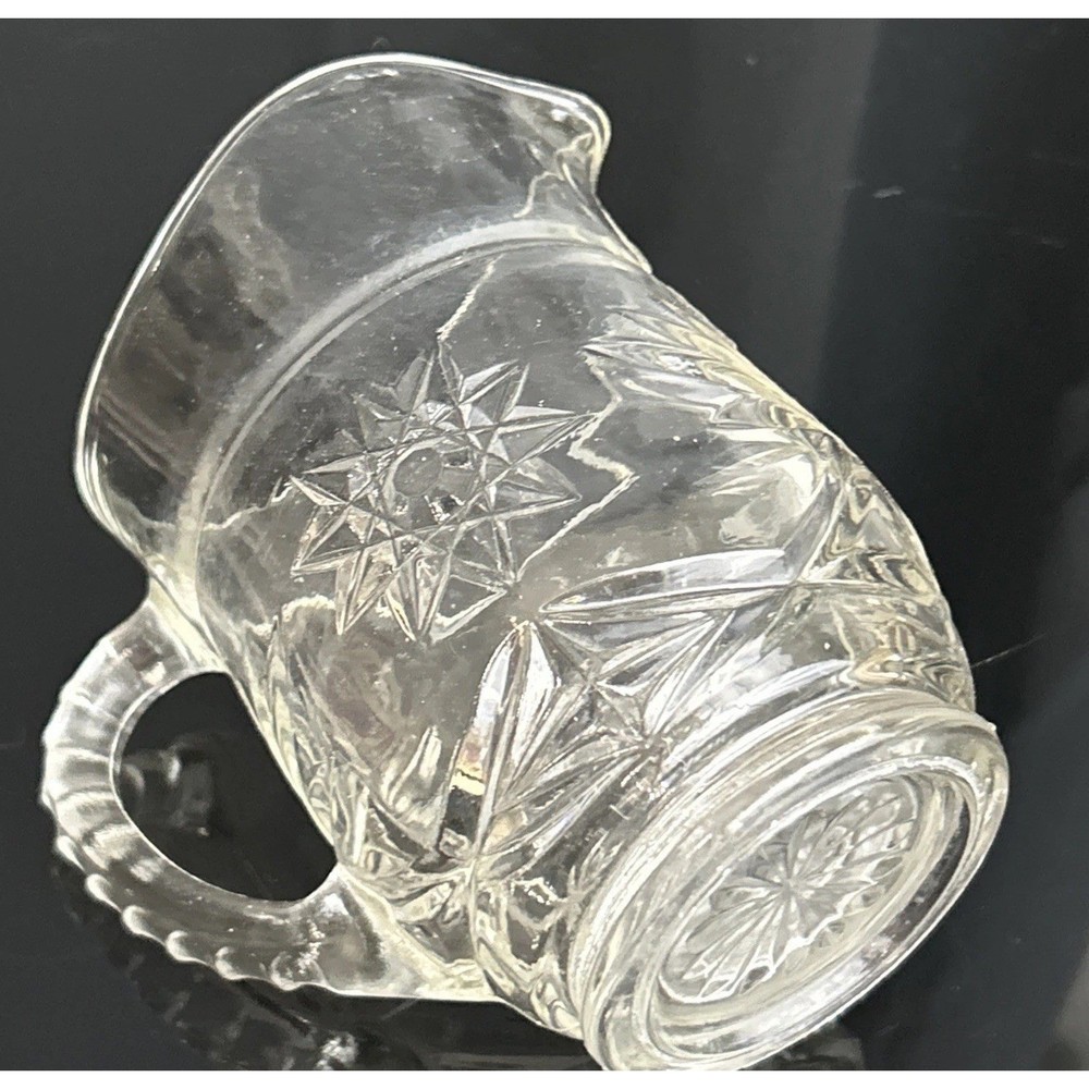 Anchor Hocking Clear Glass Pitcher Starburst Pattern Handle Spout Small Server