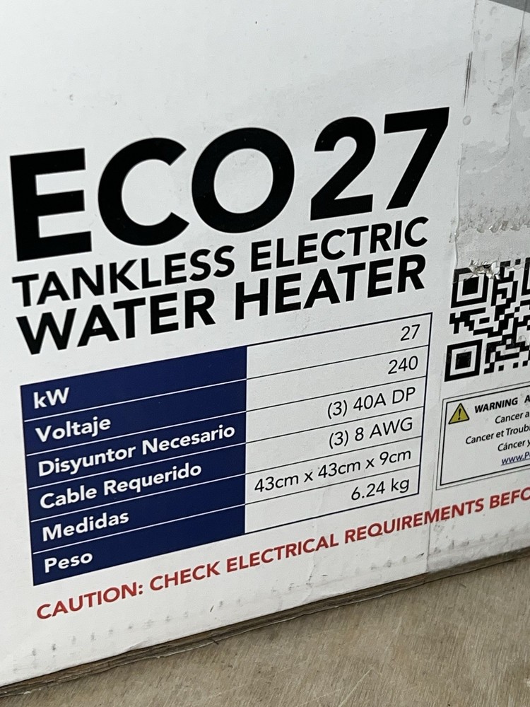 EcoSmart ECO 27 Electric Tankless Water Heater, 27 KW at 240 Volts, 112.5 Amps
