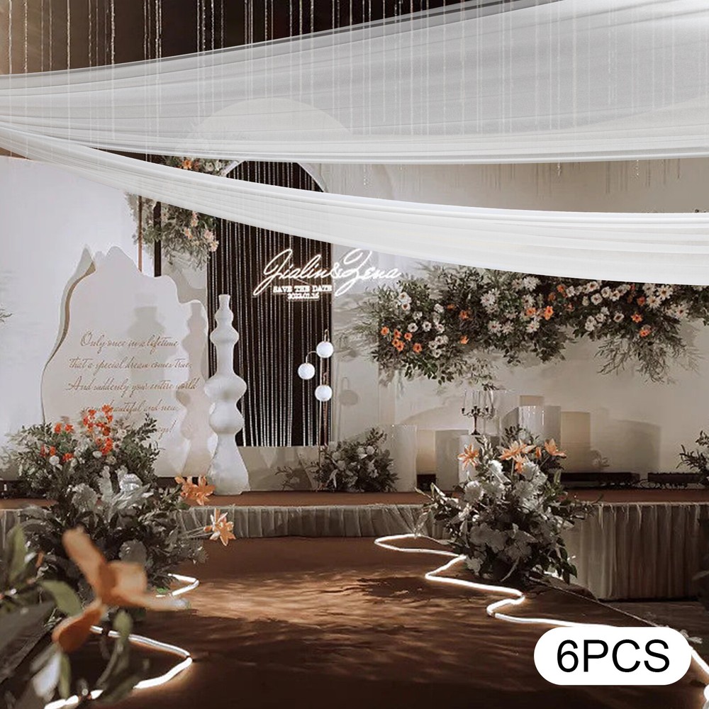 6pcs Weddings Ceiling Drapes Curtains Sheer Voile Backdrop Draping Decor White