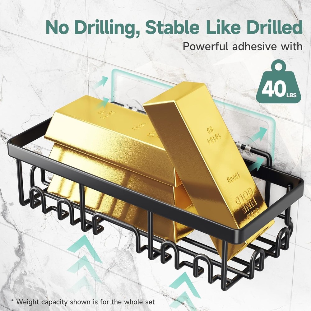 Shower Caddy 6 Pack Advanced Rustproof Design No Drilling Adhesive Shelve