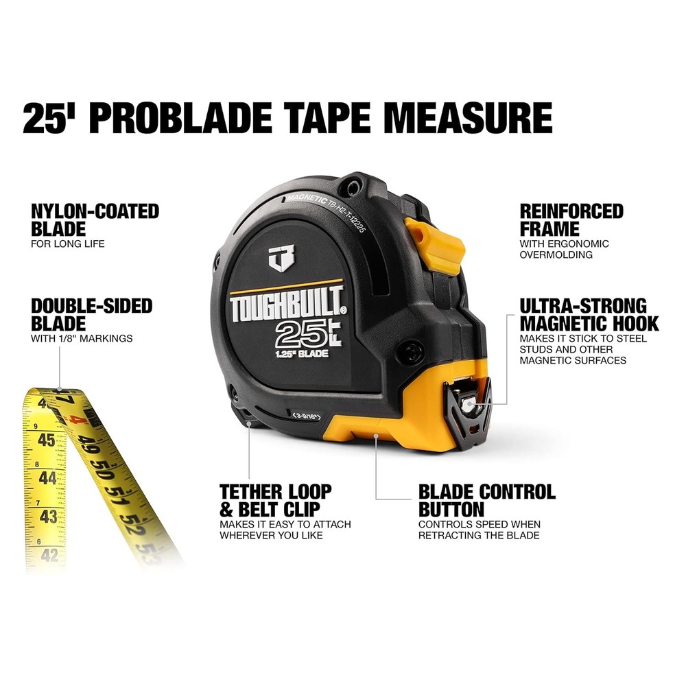 25-foot ProBlade™ tape measure with tape control function