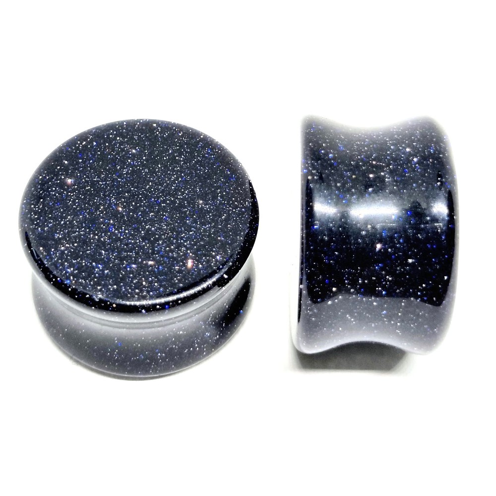 Blue Goldstone Double Flare Plugs 8g - 2"