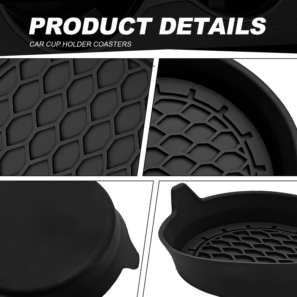4-Pack Universal Cup Holder Coasters, Black Silicone Inserts - Keep
