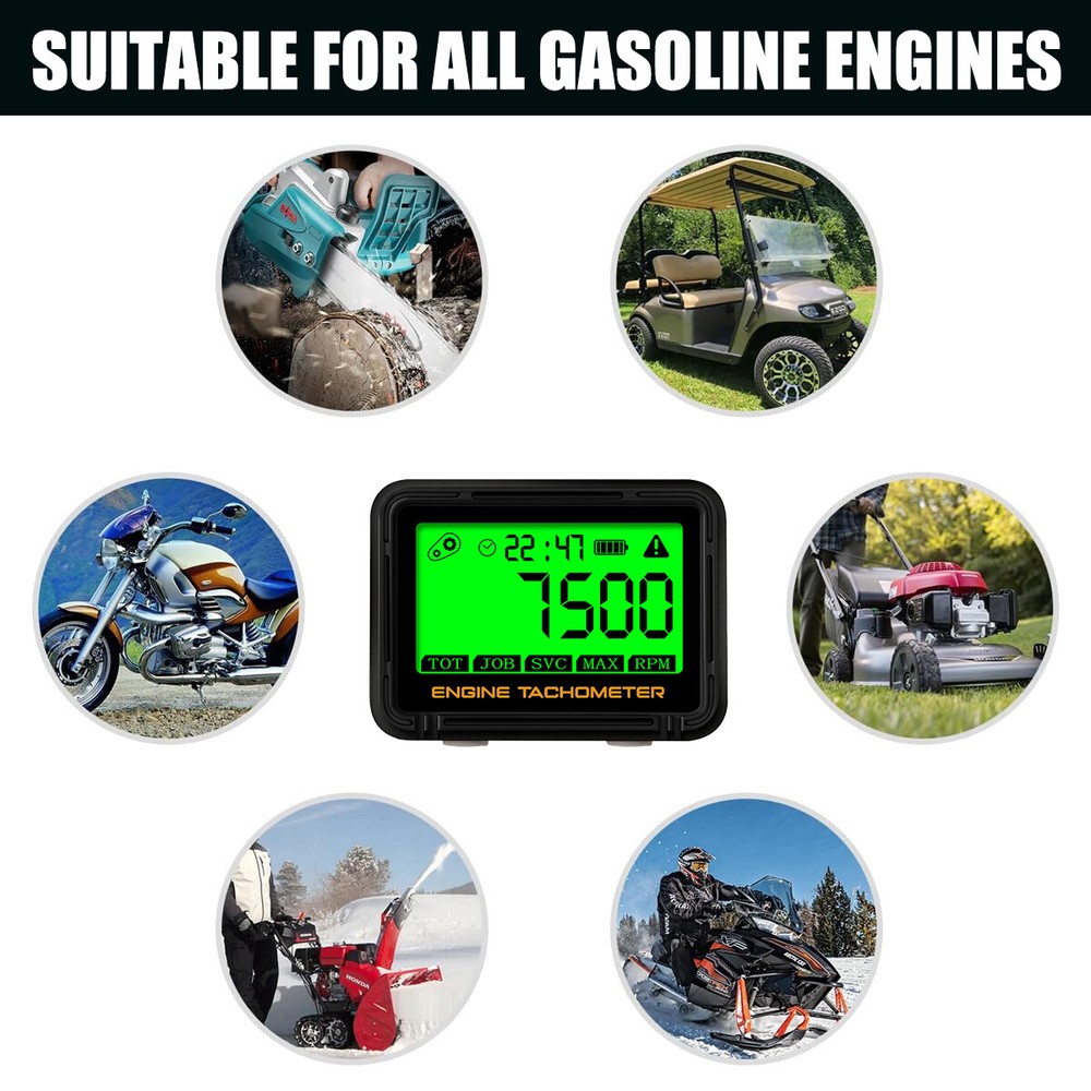For Motorcycle Car Boat LCD Digital Engine Hour Meter Inductive Tachometer Gauge