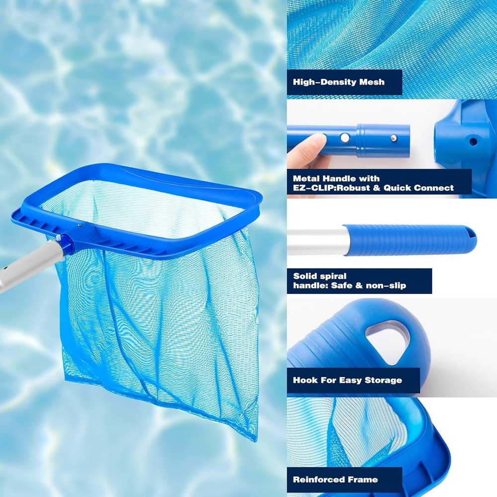 Durable Fine Mesh Pool Net with 26.4"-66.5" Adjustable Pole and Large Capacity