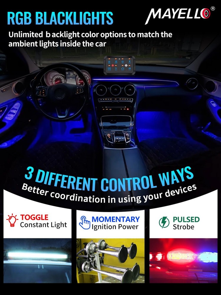 MAYELLO RGB 8 Gang Switch Panel w/Memory Function Auto-Dimmable Switch Panel ...