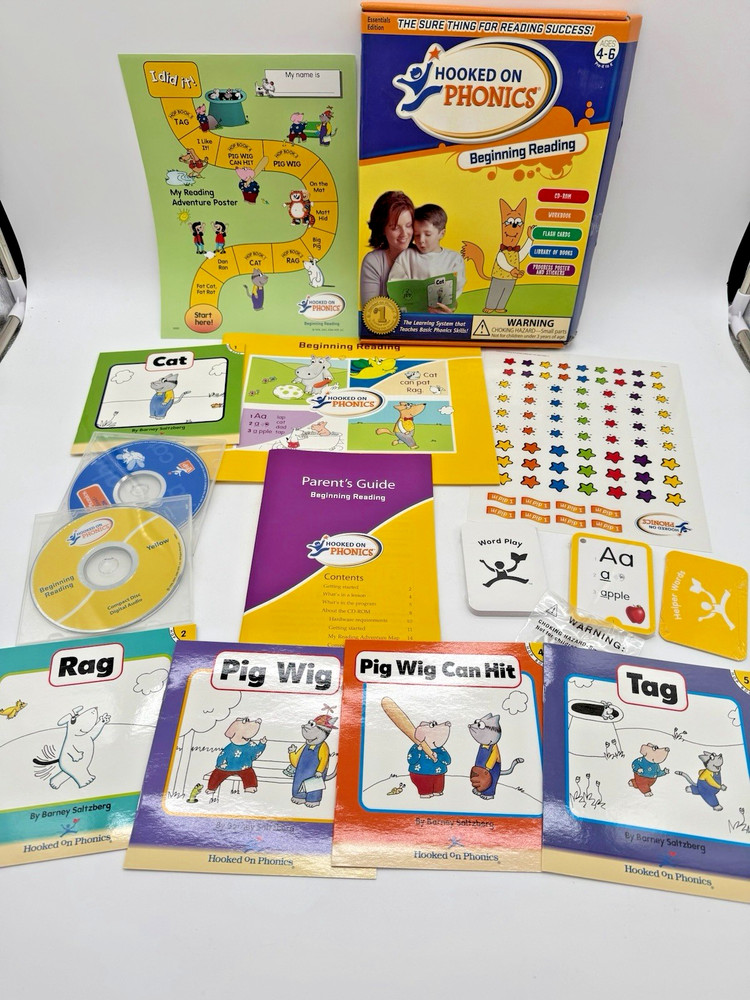 Hooked On Phonics Beginning Reading Ages 4-6 Pre K to KProgram Set CD Workbook