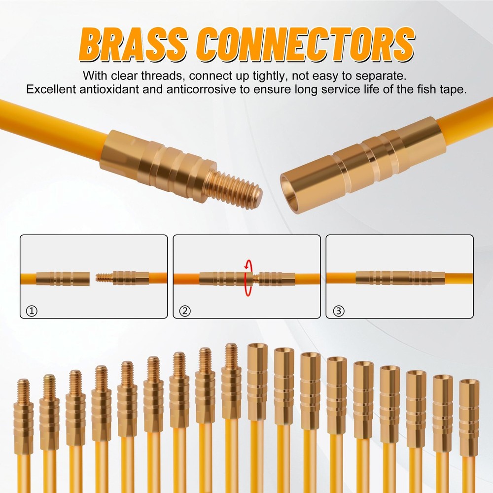 11FT Fiberglass Running Electrical Wire Cable Glow Rods Wire Pulling Tools Fi...