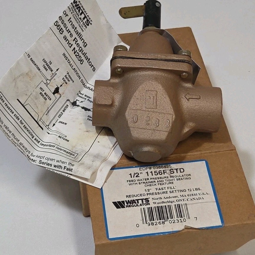 Watts Feed Water Pressure Regulator Valve 1/2" 1156F STD Fast Fill New Open Box