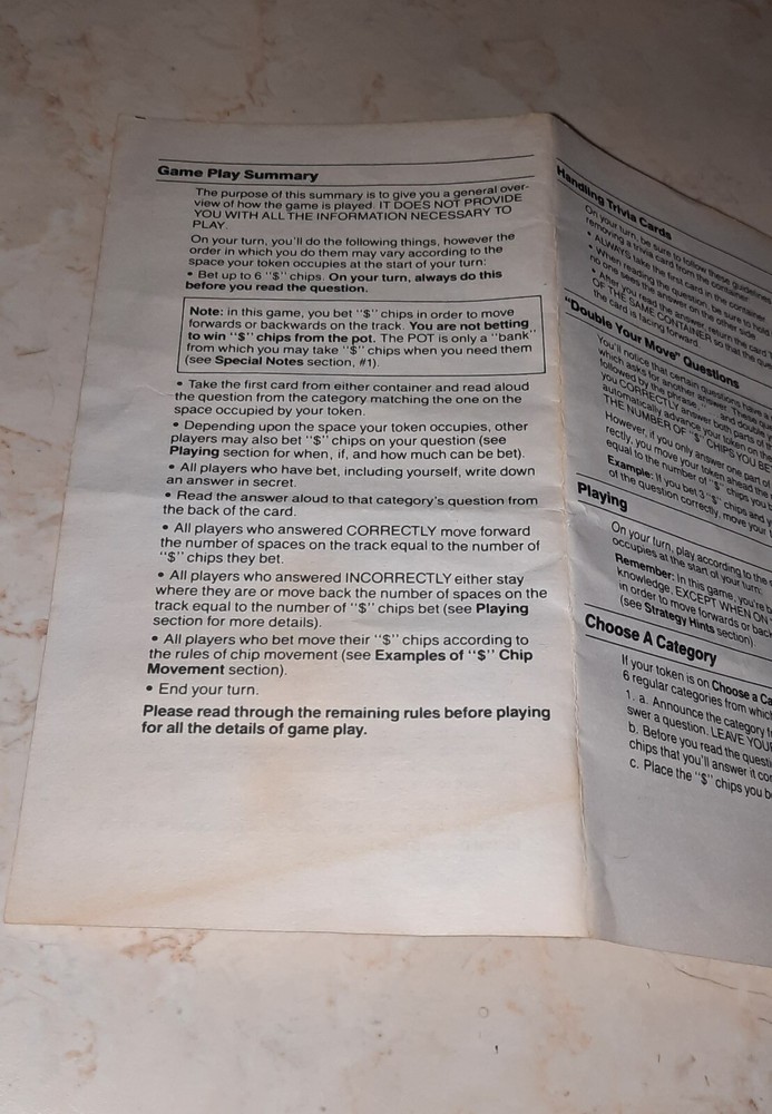 Vintage 1984 People Weekly Trivia Game Replacement Piece