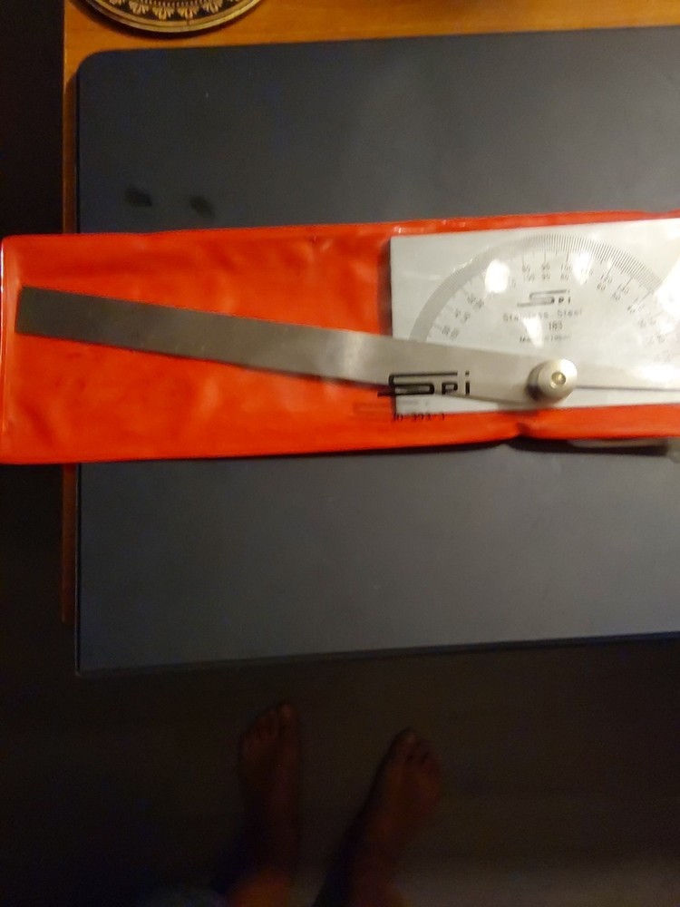 SPI 30-393-3 Rectangular Head Protractor: 6" Blade Length, 180° Meas, 1° Dial...