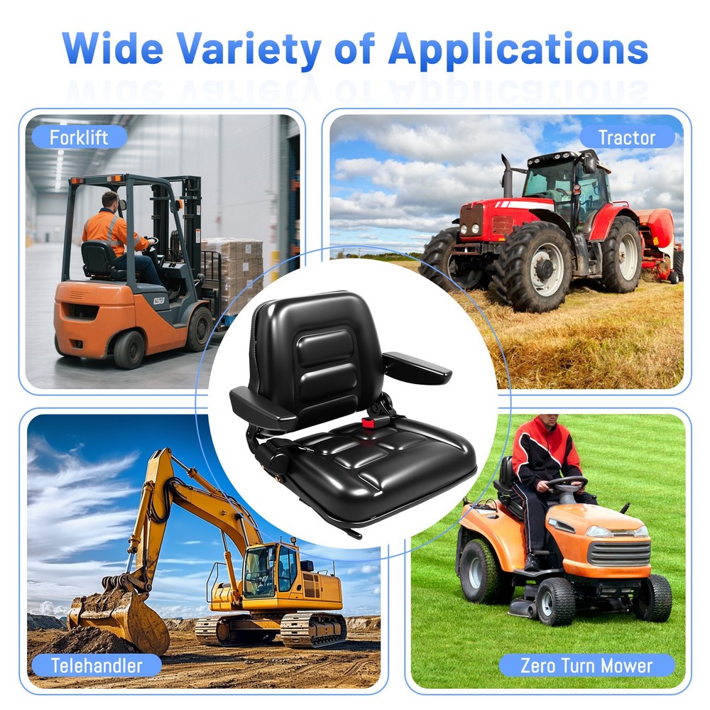 Tractor Forklift Seat Excavator Universal Adjustable Backrest Armrest Safty Belt