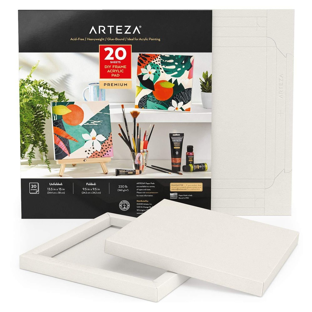Arteza DIY Foldable Canvas Frame | Acrylic | 9.5 x 9.5 - 20 Sheets
