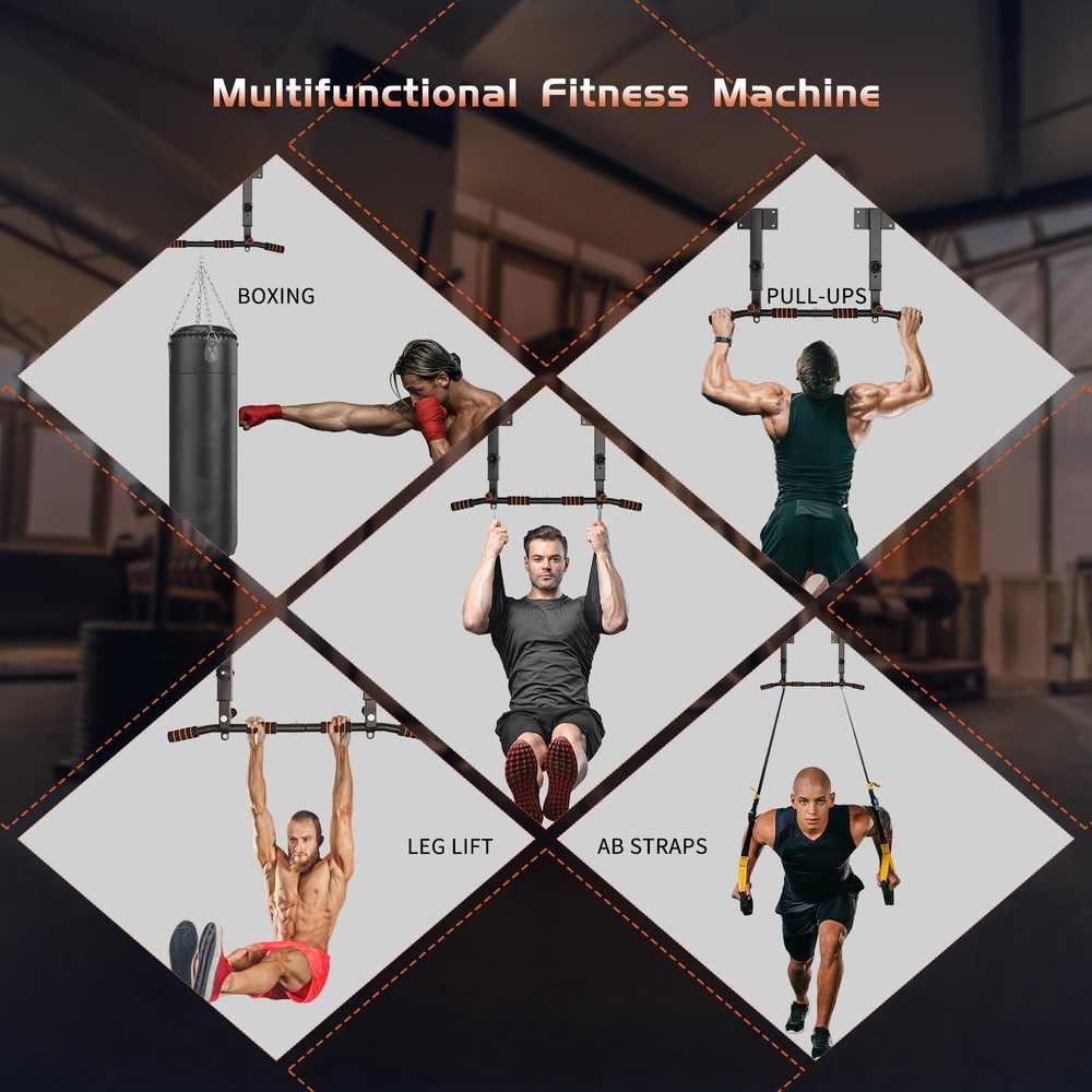 Pull Up Bar Wall Mounted: Adjustable Wall Joist Mount Pull Up Bar & Chin Up B...