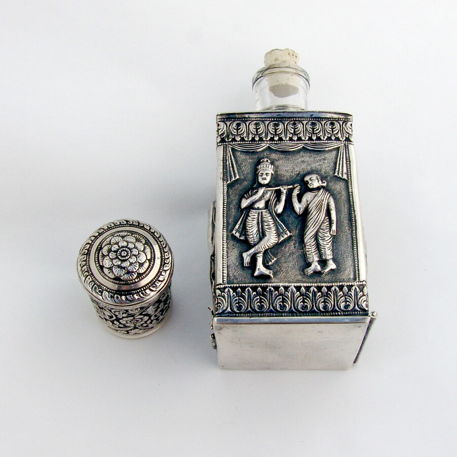 Ornate Figural Tea Caddy Indian Colonial Silver
