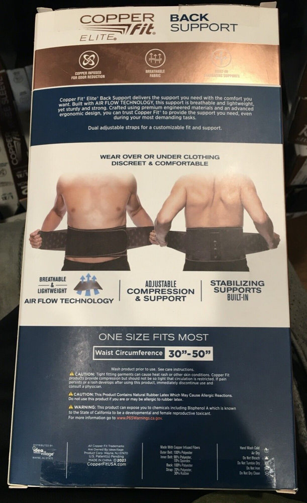 Copper Fit Elite Back Support Airflow Technology 1740701 Adjustable