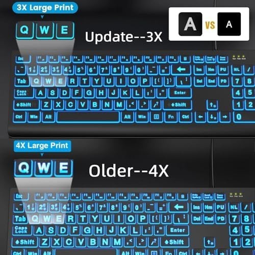 SABLUTE Large Print Backlit Keyboard, Wired USB Lighted Computer Keyboards wi...