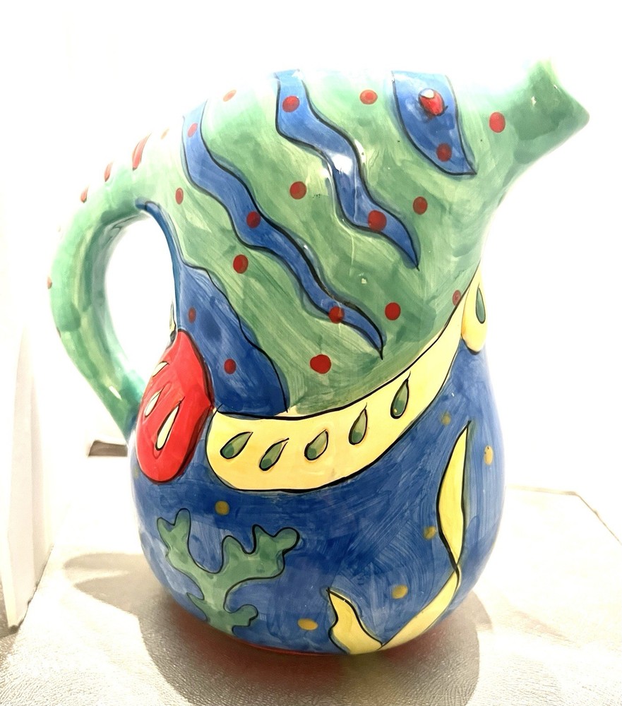 Ceramic Fish Water Pitcher. Multicolored.