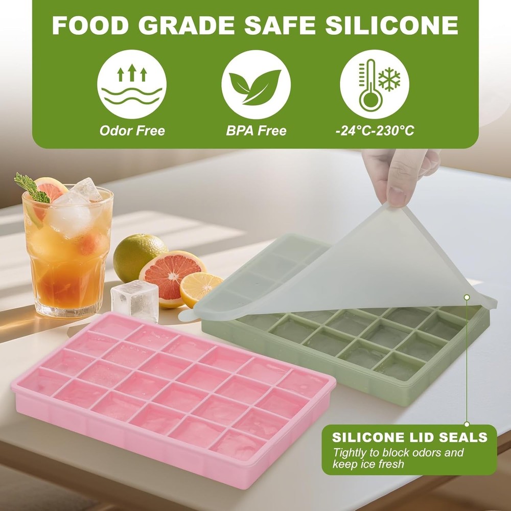 Silicone Ice Cube Tray, Easy Release Flexible Ice Cube Tray with Removable Lid,