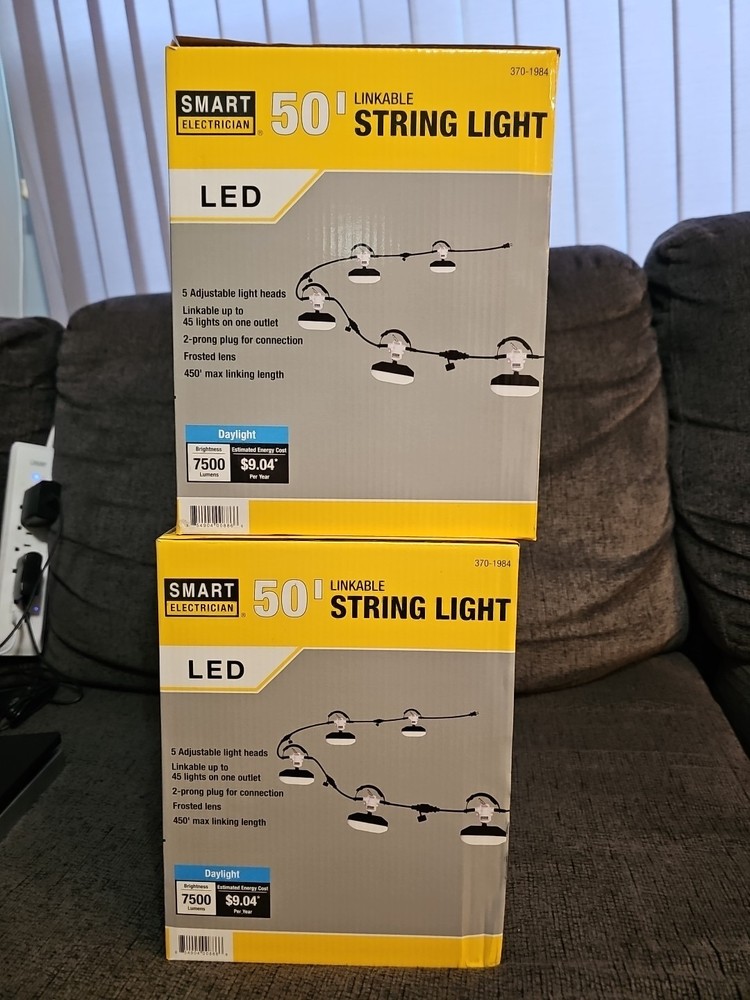 2x 50FT Led Work Light 7,500LM Waterproof Construction String Lights Linkable