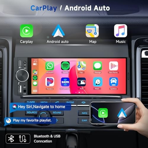 Upgrade Single Din Car Stereo, Wireless CarPlay Android Auto, 6.28'' Single
