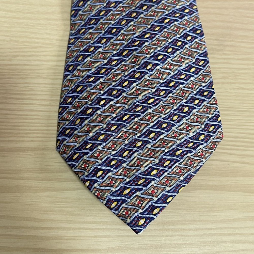 HERMES Navy Green Micro Diamond Stripe Pattern Tie