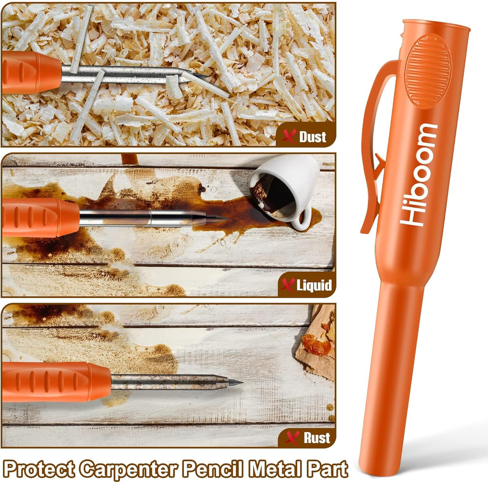 2 Pack Solid Carpenter Pencils with Pencil Cap and 18 Refills, Long Nose Deep...