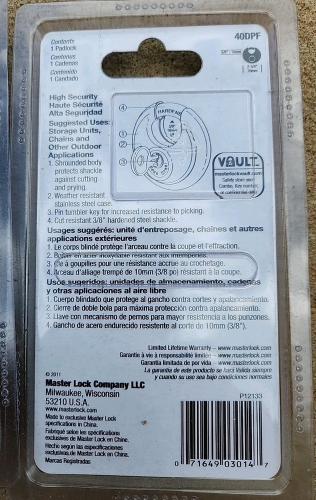 2pcs Master Lock 40 Stainless Steel Padlocks