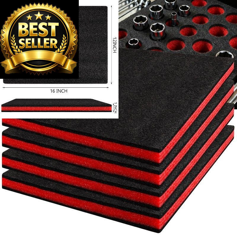 STEFORD 4Pack 16×12×1 inch Tool Box Foam, Polyethylene Shadow Red Black