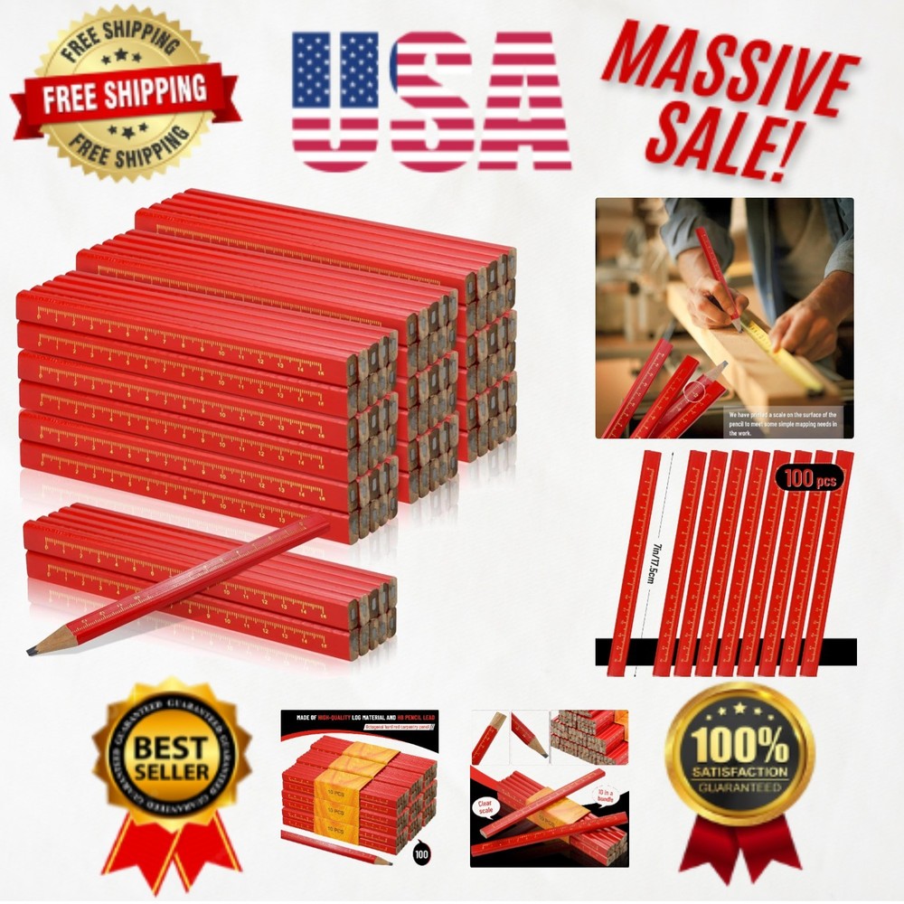 100 Pcs Durable Octagonal Carpenter Pencils - Perfect for Woodworking & Scribing